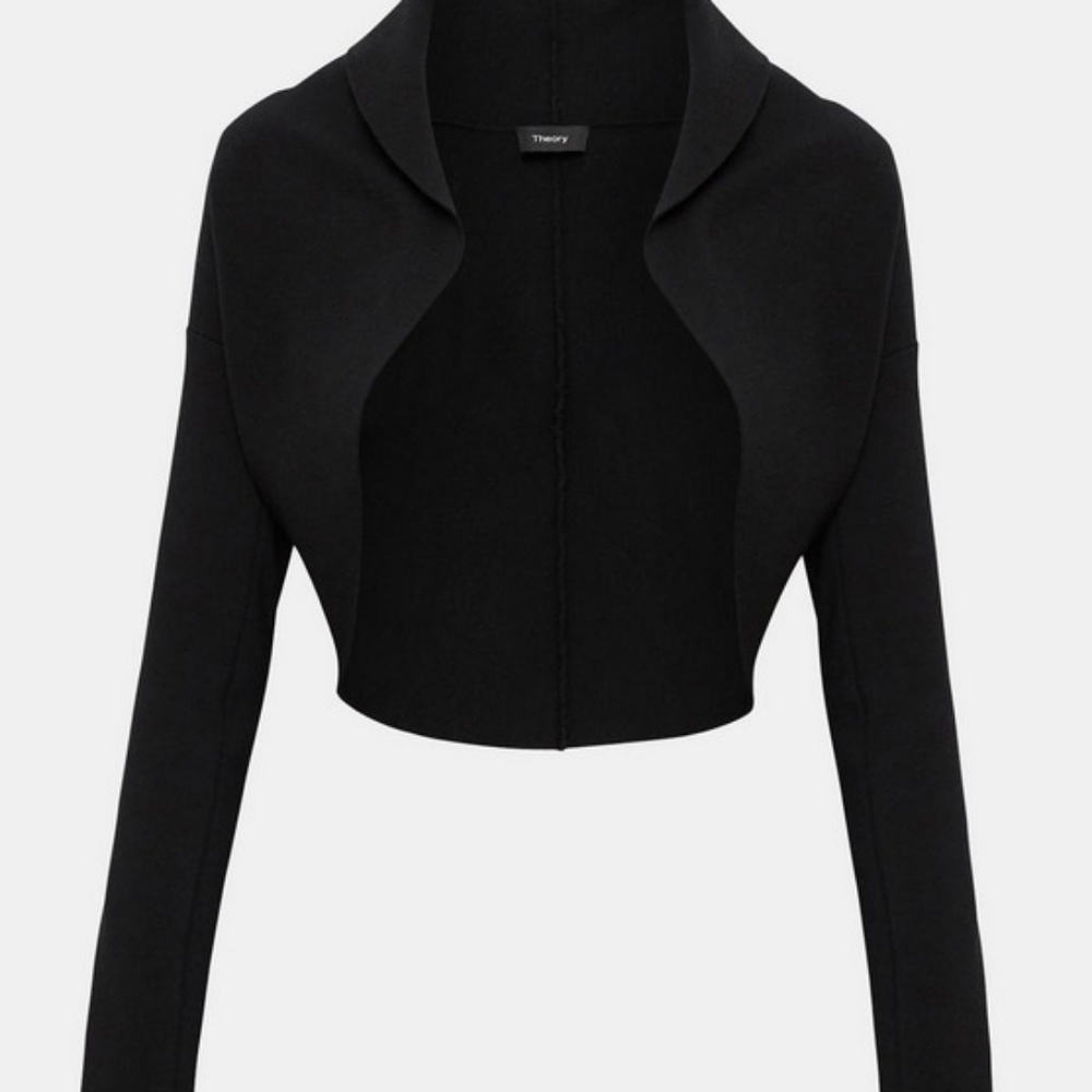 Theory Long Sleeve Cropped Black Shrug, Wool/Silk
